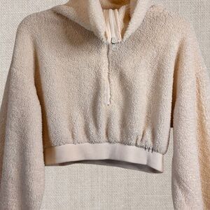 BDG Cream Teddy Bear Fleece Pullover Cropped Long Sleeve Zip neck Sweater Sz SP